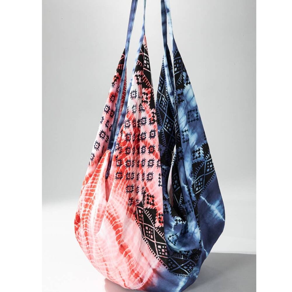 American Pie Hand Block Print Cotton Tote Bag | Boho Tie-Dye